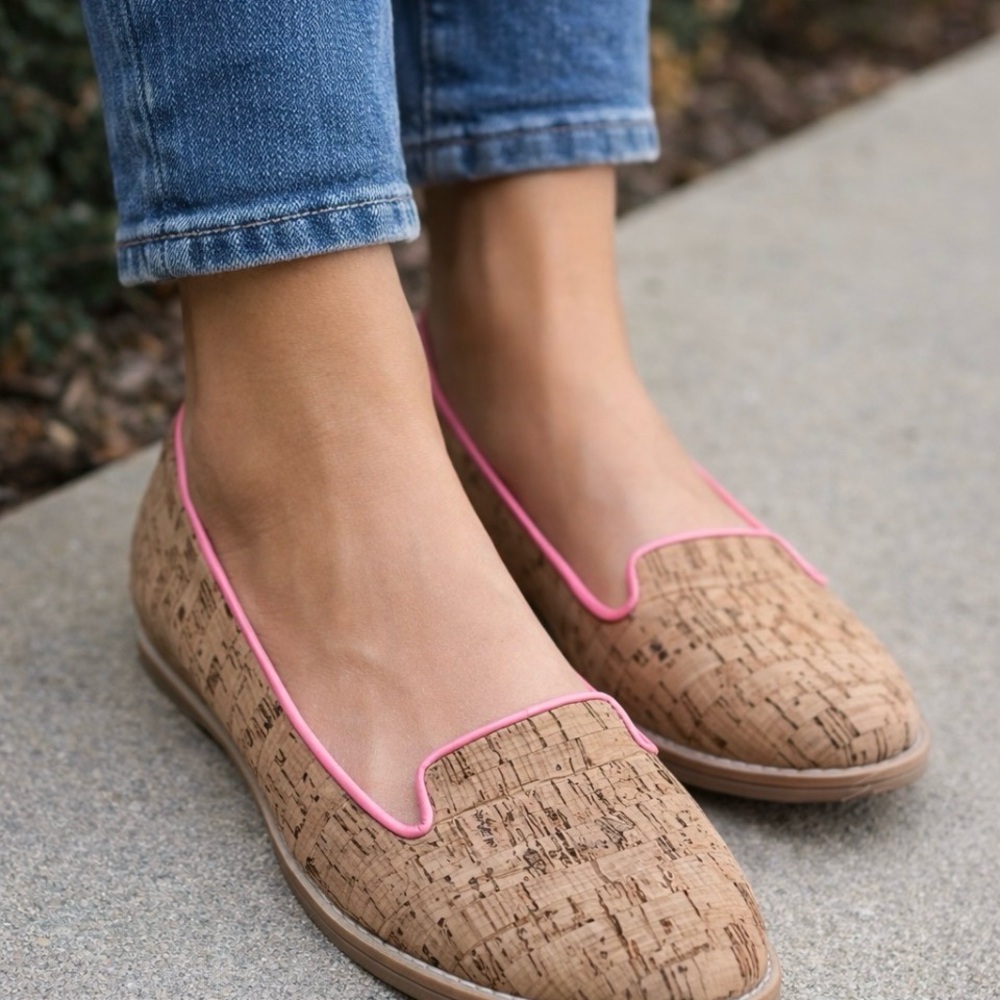 Circus by Sam Edelman Cork Slip On Flats Size 7 Pink Trim Loafers